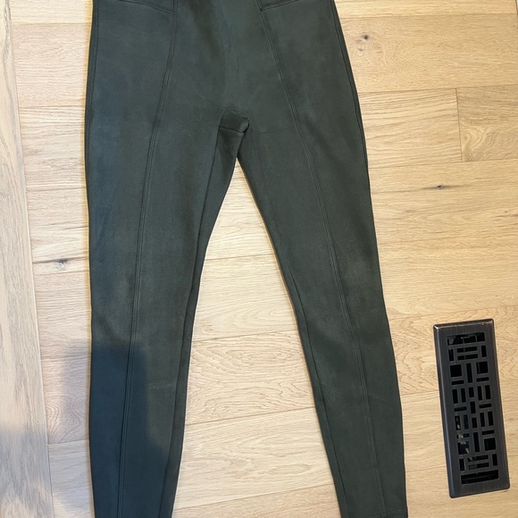 Olive green suede leggings. Wore once.They are a tight medium with some stretch. - Picture 3 of 5